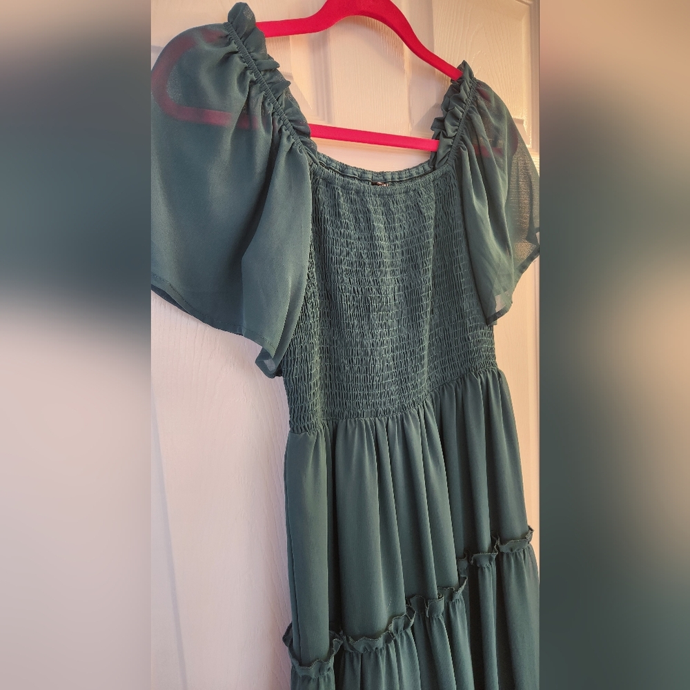 Smocked Square Neck Tiered Midi Dress - Picture 6 of 12